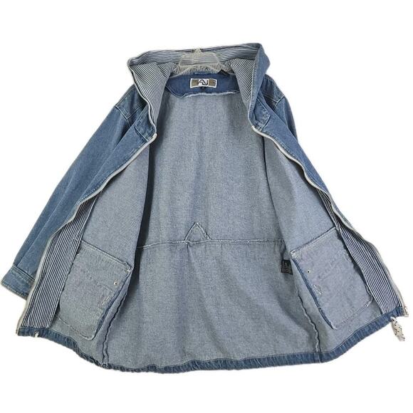 Vintage Andy John’s ~Woman Size M~ Blue Denim Zip Up Hoodie Jacket Unlined. - Picture 10 of 11